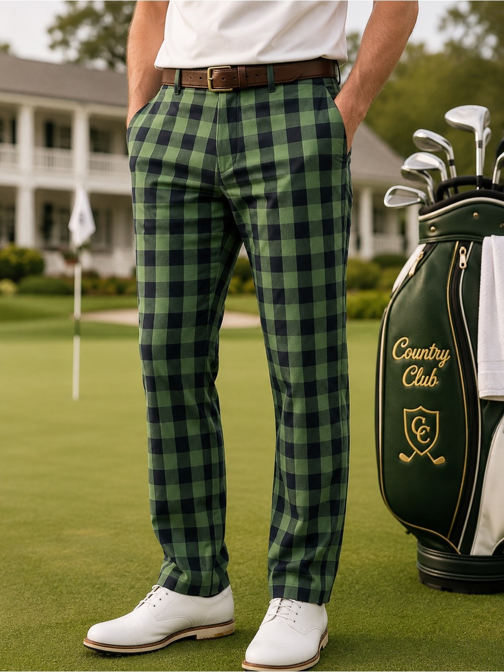 Adidas Ultimate365 Buffalo Plaid Golf Pants Green Navy Men’s 38x32